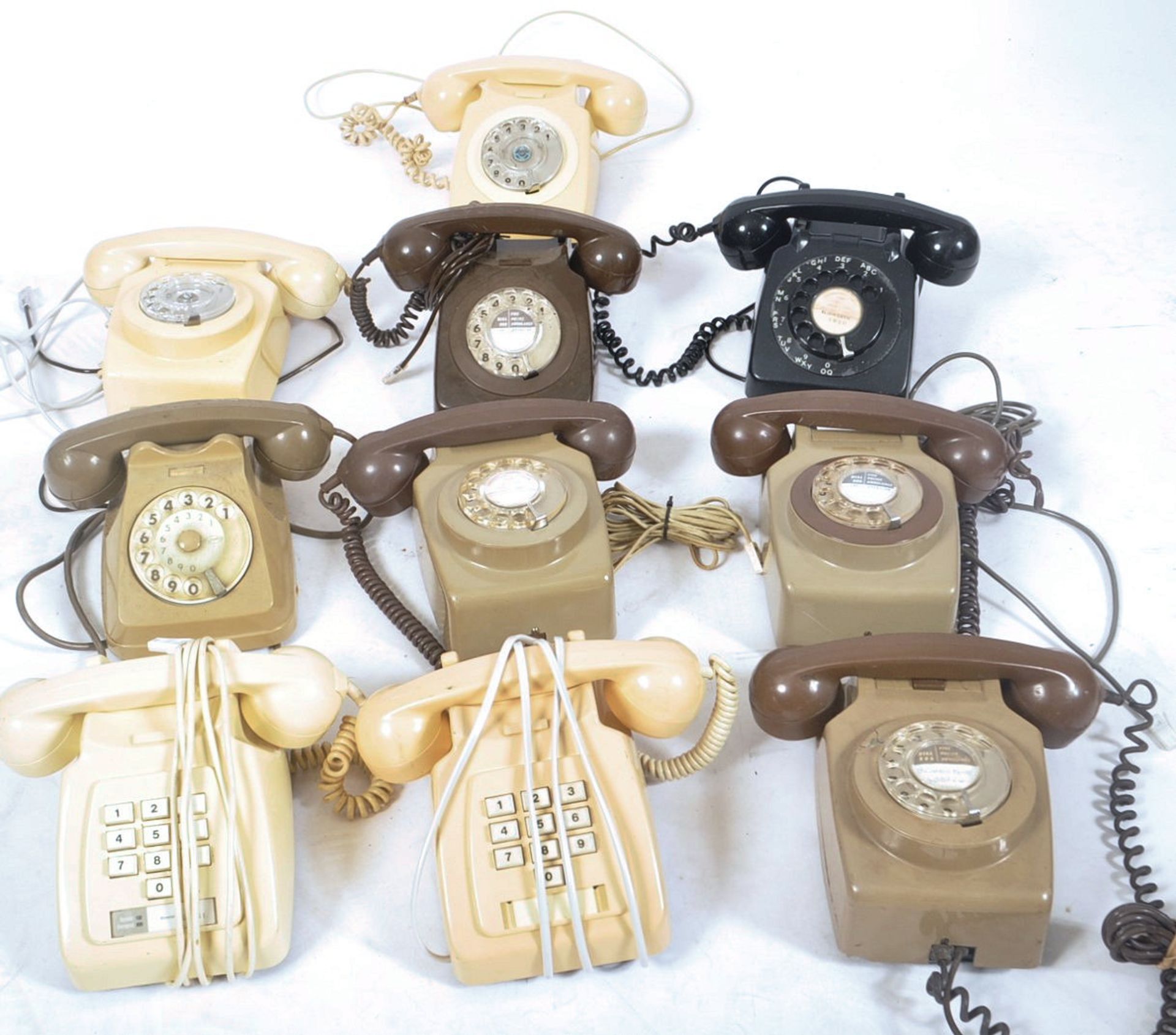 COLLECTION OF TEN VINTAGE 1970S ROTARY DIAL GPO TELEPHONES