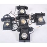 FIVE VINTAGE C1950S BLACK GPO BAKELITE TELEPHONES