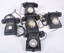 FIVE VINTAGE C1950S BLACK GPO BAKELITE TELEPHONES