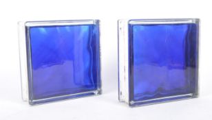 INTERIOR DESIGN - TWO VINTAGE BRISTOL BLUE GLASS BRICKS