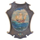 EARLY 20TH CENTURY OIL ON BOARD DEPICTING GALLEON SHIP