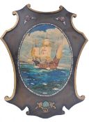 EARLY 20TH CENTURY OIL ON BOARD DEPICTING GALLEON SHIP