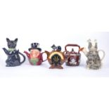 COLLECTION OF FIVE VINTAGE 20TH CENTURY NOVELTY TEAPOTS