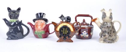 COLLECTION OF FIVE VINTAGE 20TH CENTURY NOVELTY TEAPOTS