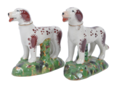 PAIR OF ANTIQUE STAFFORDSHIRE CAVALIER KING CHARLES SPANIELS