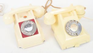TWO RETRO MID CENTURY BAKELITE CREAM ROTARY TELEPHONES