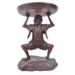 20TH CENTURY HARDWOOD CHINESE TABLE STAND OF FIGURED MAN