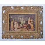 VICTORIAN ENAMELLED GLASS PAINTING OF DANCING GIRLS