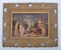 VICTORIAN ENAMELLED GLASS PAINTING OF DANCING GIRLS