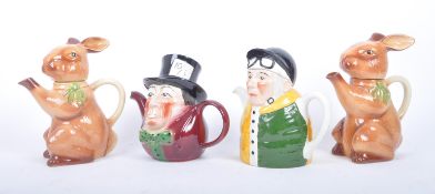 COLLECTION OF FOUR VINTAGE TONY WOOD NOVELTY TEAPOTS