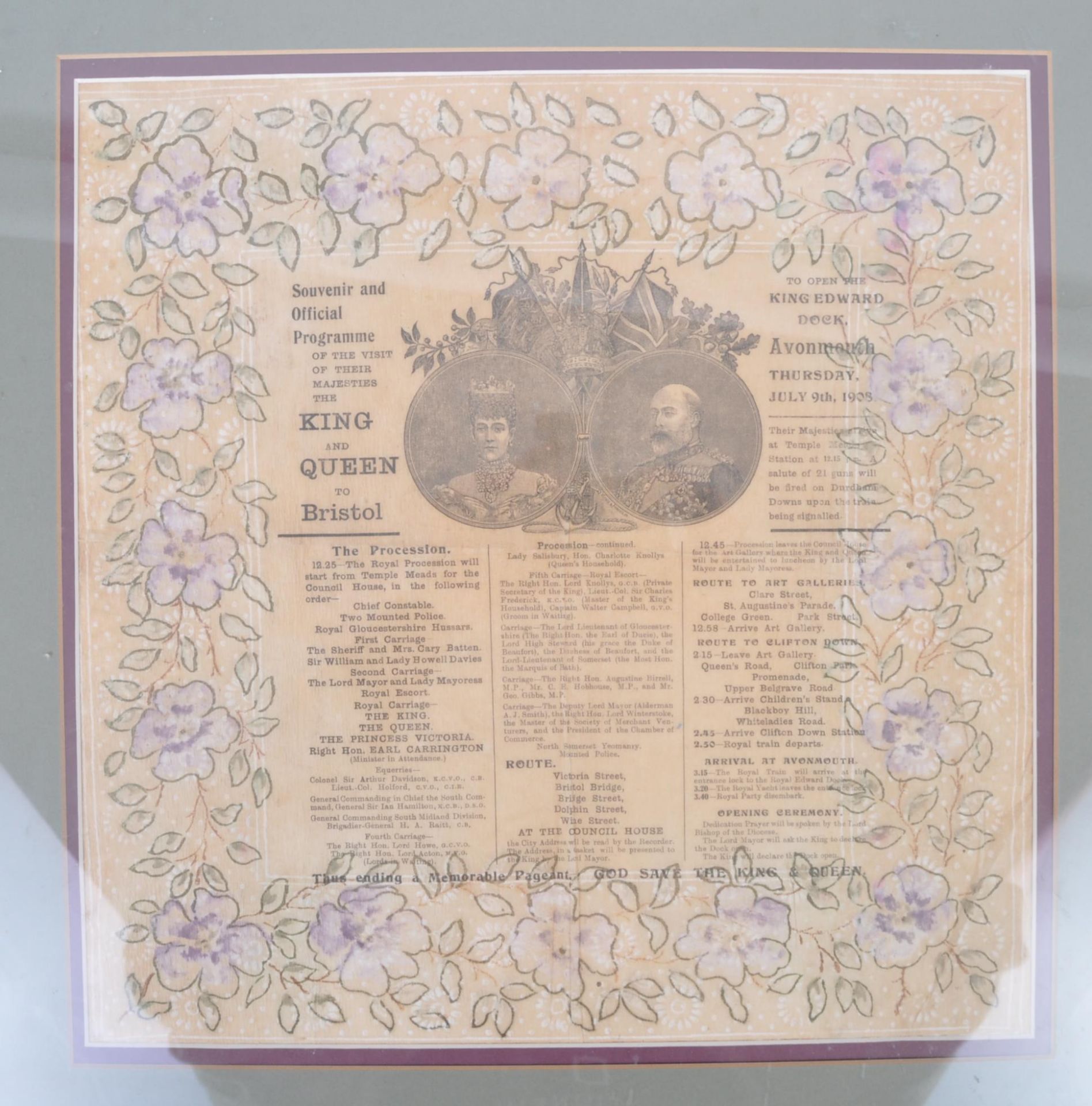 BRISTOL - EDWARDIAN FRAMED COMMEMORATIVE ROYAL NAPKIN - Image 2 of 7