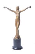 20TH CENTURY ART DECO SPELTER FIGURE OF LADY ON STAND