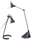 TWO CONTEMPORARY BLACK DESK LAMPS WITH ADJUSTABLE HEADS