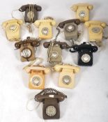 COLLECTION OF TWELVE VINTAGE 1970S ROTARY DIAL GPO TELEPHONES