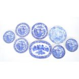 VICTORIAN BLUE AND WHITE WILLOW PATTERN DINNERWARE