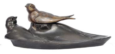 ART NOUVEAU C1930S PEWTER INKWELL DEPICTING TWO SPARROWS