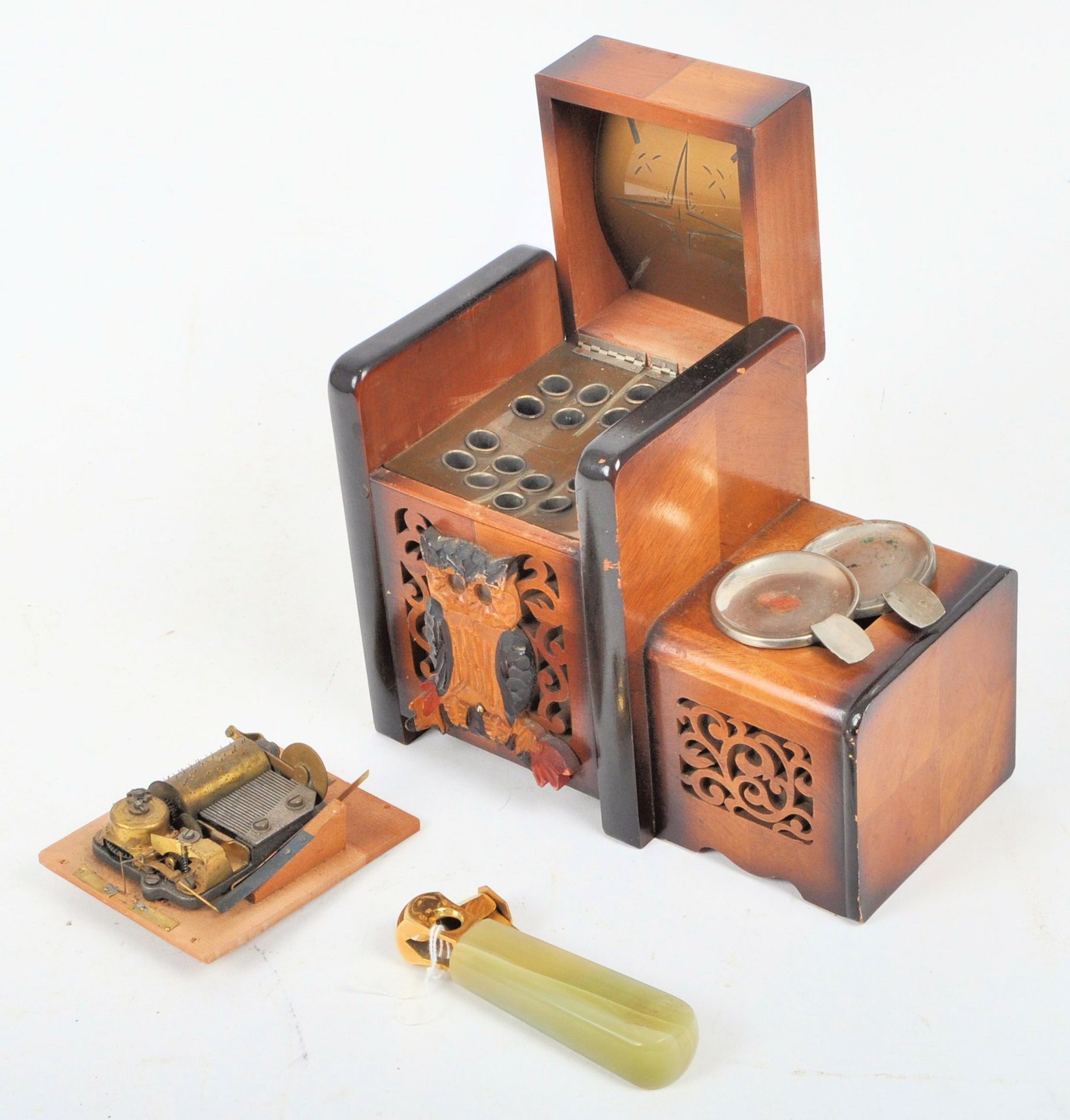 TWO CONTINENTAL MUSIC BOXES / CIGARETTE HOLDERS & CIGAR CUTTER