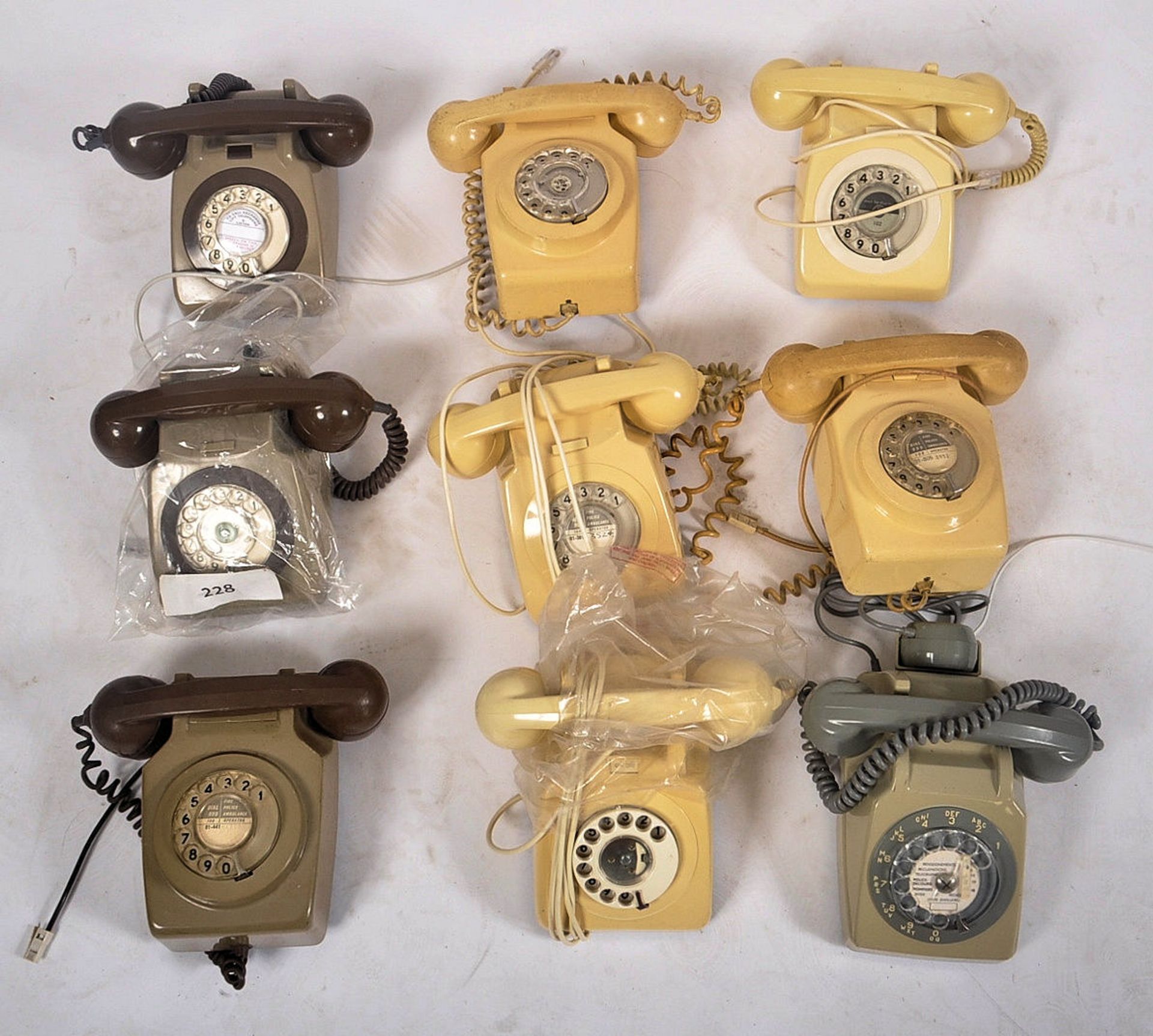 COLLECTION OF NINE VINTAGE 1970S ROTARY DIAL GPO TELEPHONES