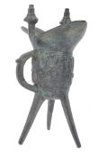 19TH CENTURY CHINESE BRONZE JUE RITUAL VESSEL