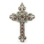 19TH CENTURY AUSTRO HUNGARIAN ENAMEL & TURQUOISE CROSS PENDANT