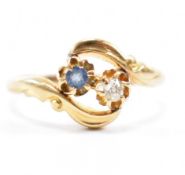 HALLMARKED 18CT GOLD SAPPHIRE & DIAMOND CROSSOVER RING - 1912