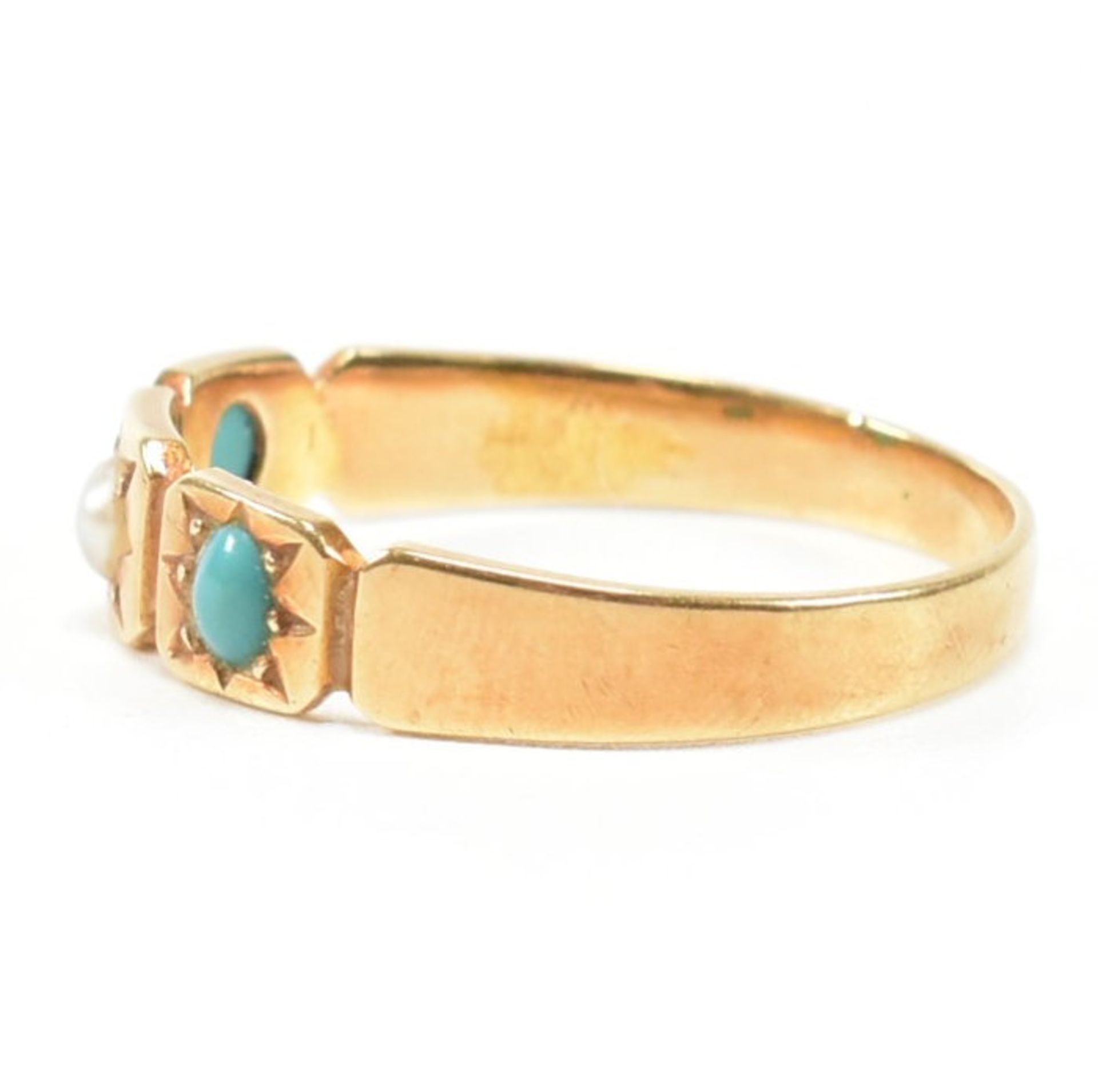 ANTIQUE 18CT GOLD TURQUOISE & PEARL RING - Image 5 of 12