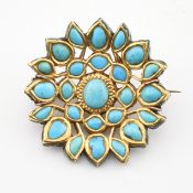 19TH CENTURY VICTORIAN INDIAN ENAMEL & TURQUOISE BROOCH