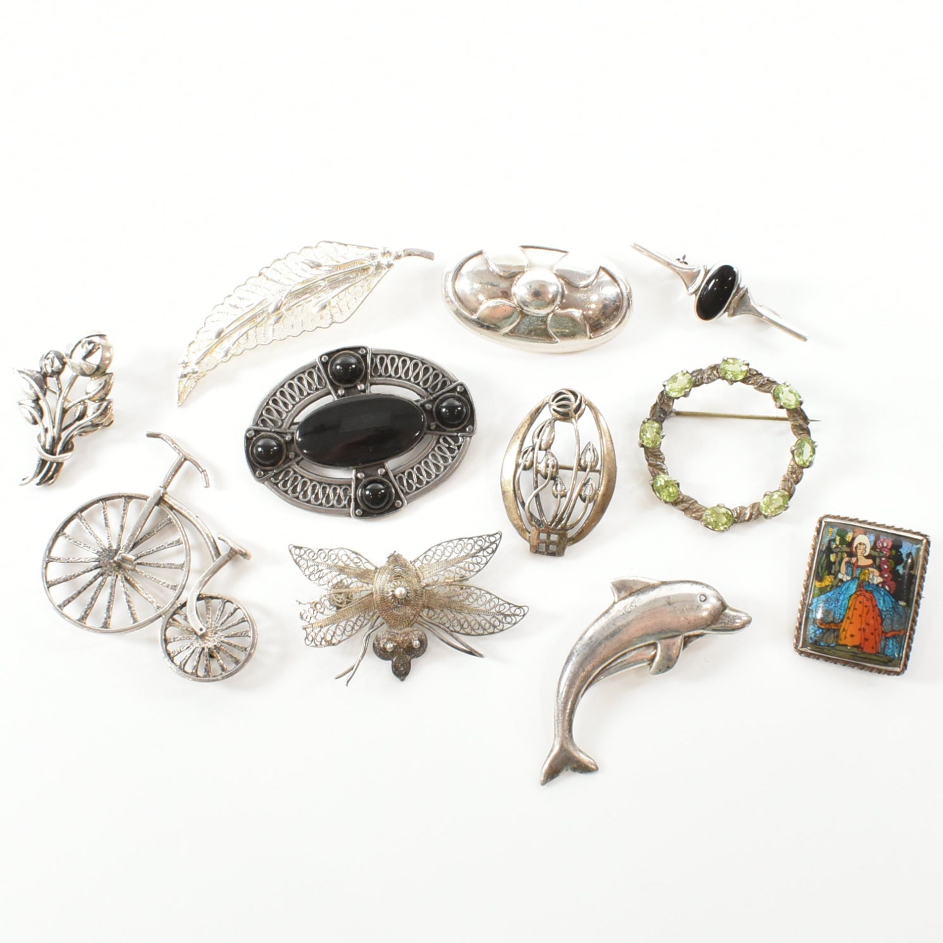 COLLECTION OF ASSORTED SILVER BROOCH PINS