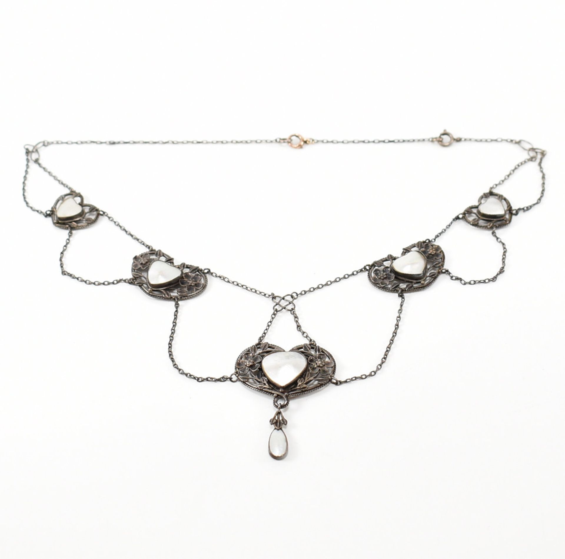 ARTS & CRAFTS SILVER & MOTHER OF PEARL HEART NECKLACE - Image 8 of 11