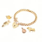 ANTIQUE 9CT GOLD PADLOCK BRACELET WITH CHARMS