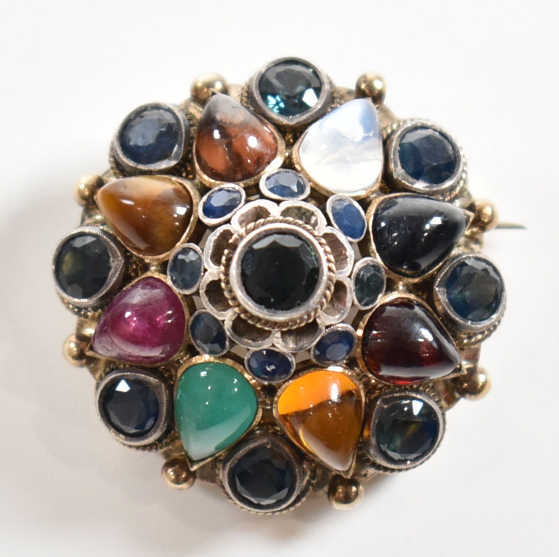 ANGLO INDIAN MULTI GEM SET CLUSTER PENDANT BROOCH PIN - Image 4 of 16