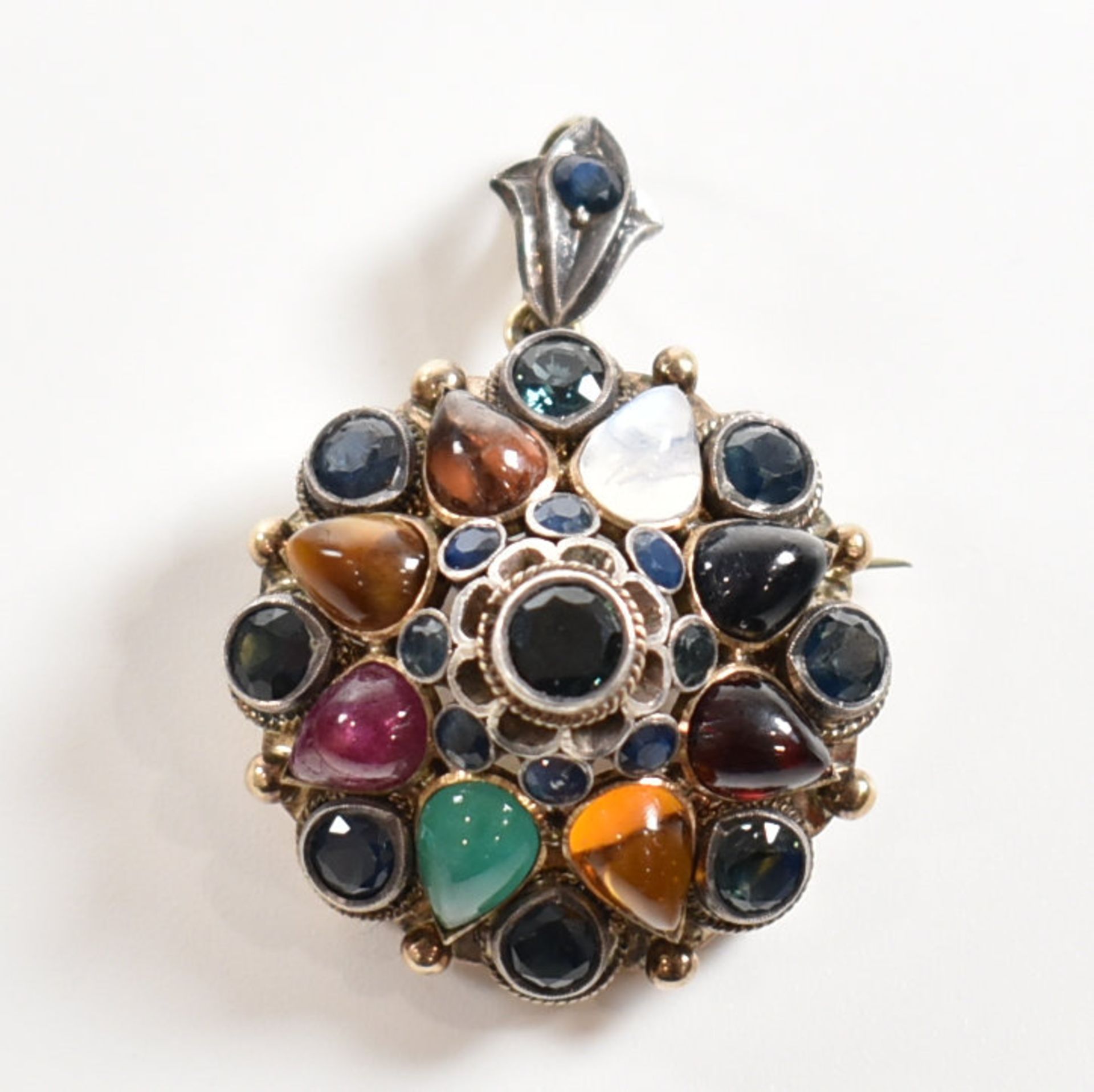 ANGLO INDIAN MULTI GEM SET CLUSTER PENDANT BROOCH PIN - Image 7 of 16