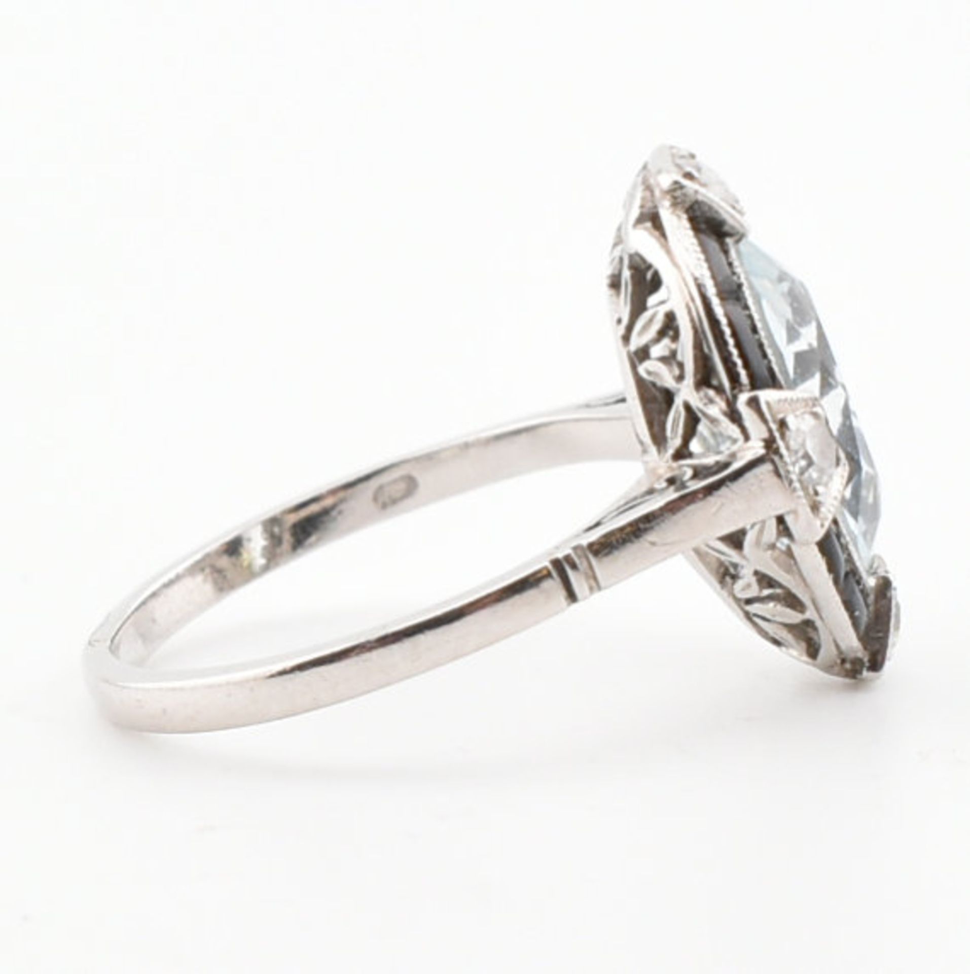 AQUAMARINE ONYX & DIAMOND PLATINUM RING - Image 7 of 10