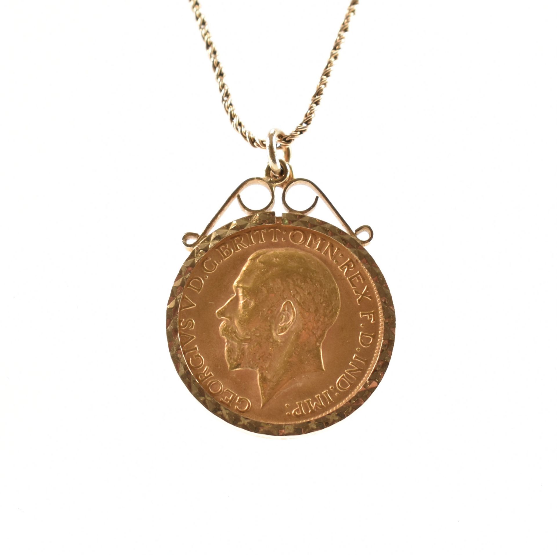 MOUNTED 1912 FULL SOVEREIGN COIN HALLMARKED 9CT GOLD MOUNT & CHAIN