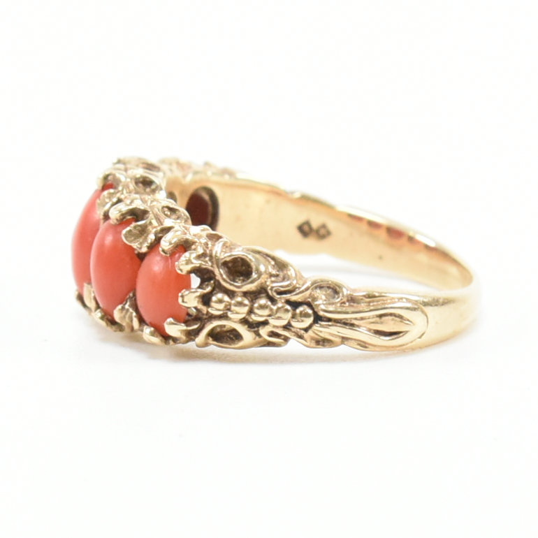 HALLMARKED 9CT GOLD & CORAL FIVE STONE RING - Image 2 of 11