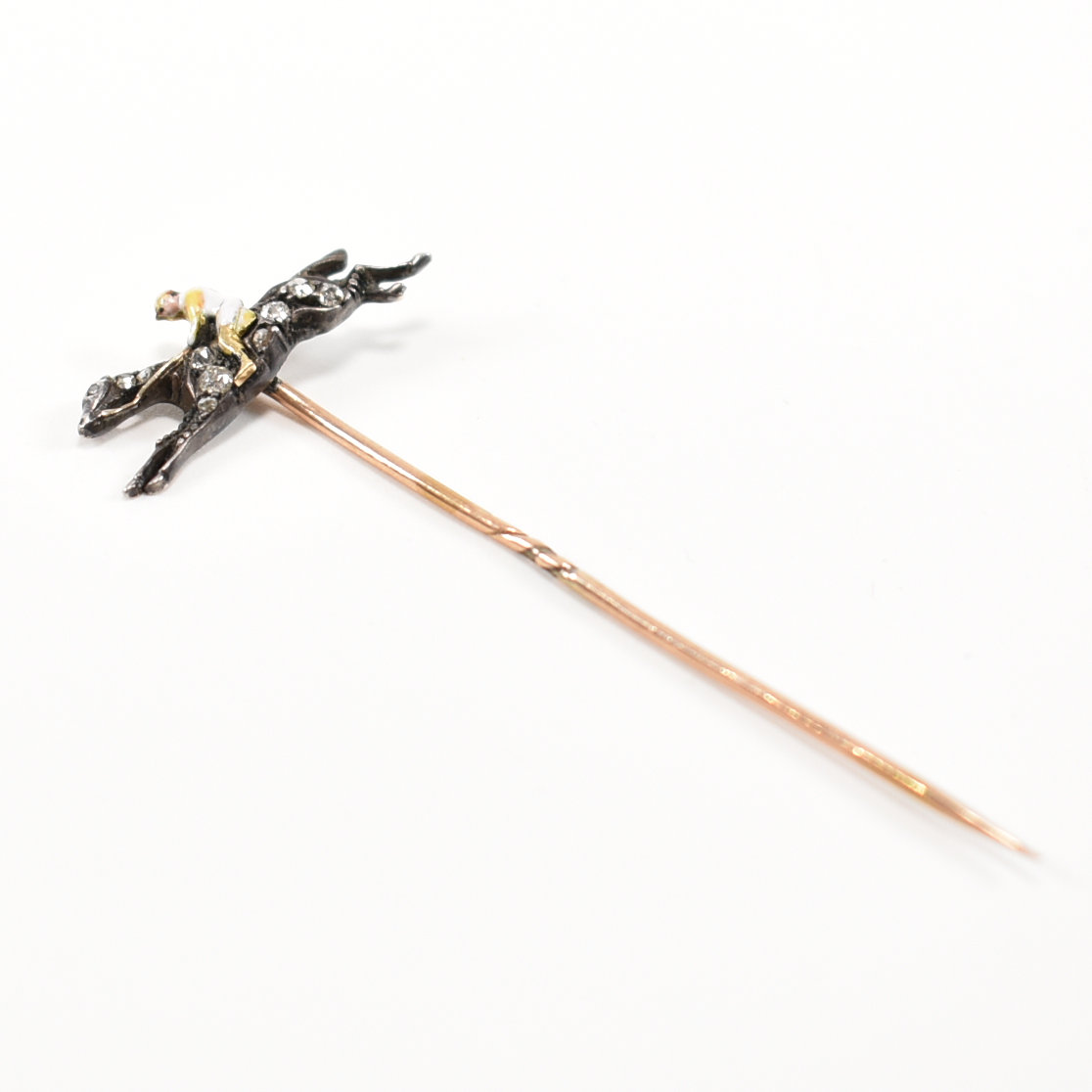 GOLD ENAMEL & DIAMOND HORSE RACING INTEREST STICK PIN - Image 10 of 14