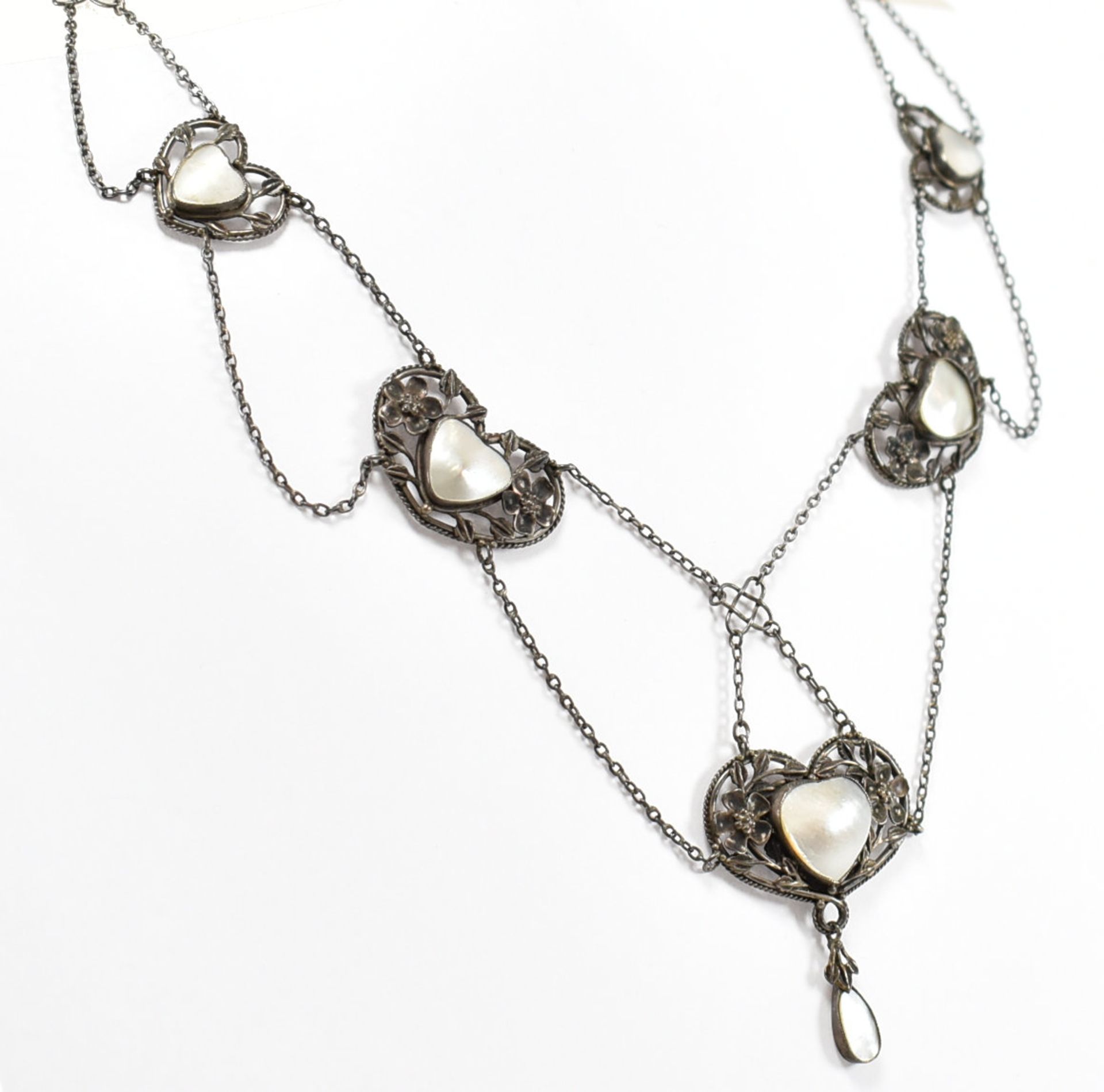 ARTS & CRAFTS SILVER & MOTHER OF PEARL HEART NECKLACE - Image 4 of 11