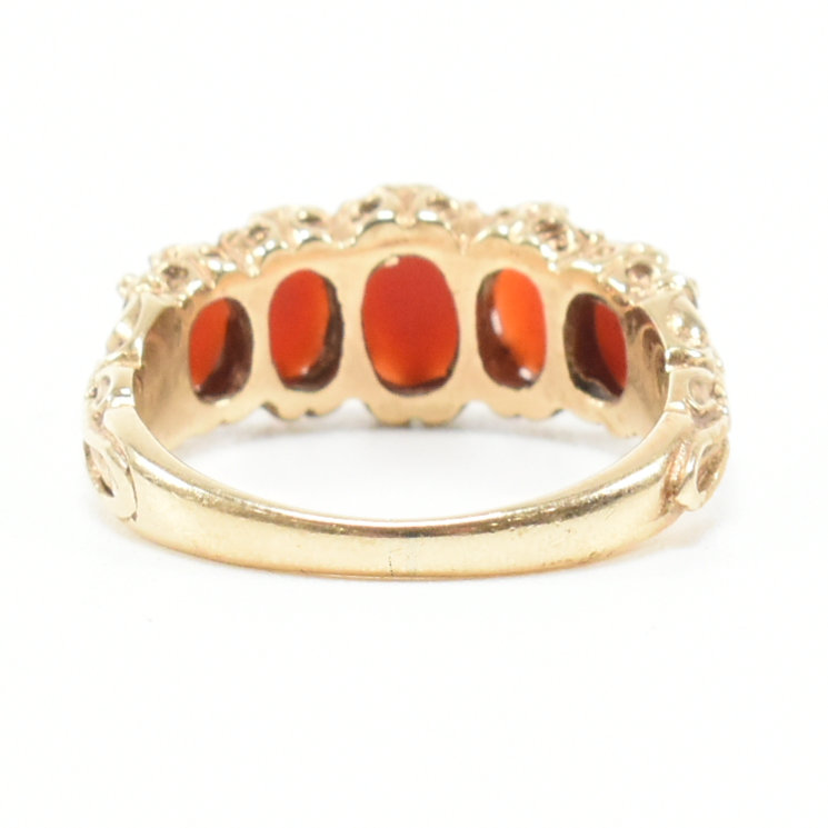 HALLMARKED 9CT GOLD & CORAL FIVE STONE RING - Image 4 of 11