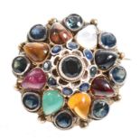 ANGLO INDIAN MULTI GEM SET CLUSTER PENDANT BROOCH PIN