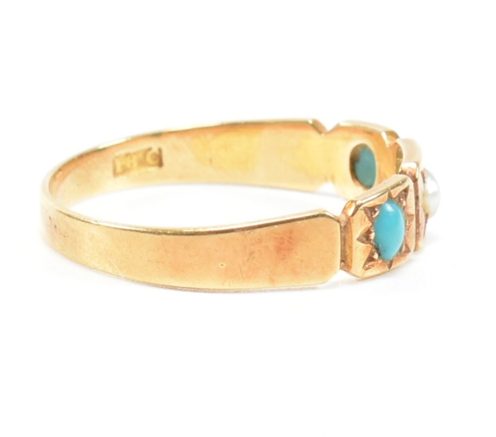 ANTIQUE 18CT GOLD TURQUOISE & PEARL RING - Image 8 of 12