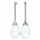 PAIR OF 18CT GOLD AQUAMARINE & DIAMOND PENDANT EARRINGS