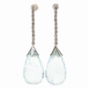 PAIR OF 18CT GOLD AQUAMARINE & DIAMOND PENDANT EARRINGS