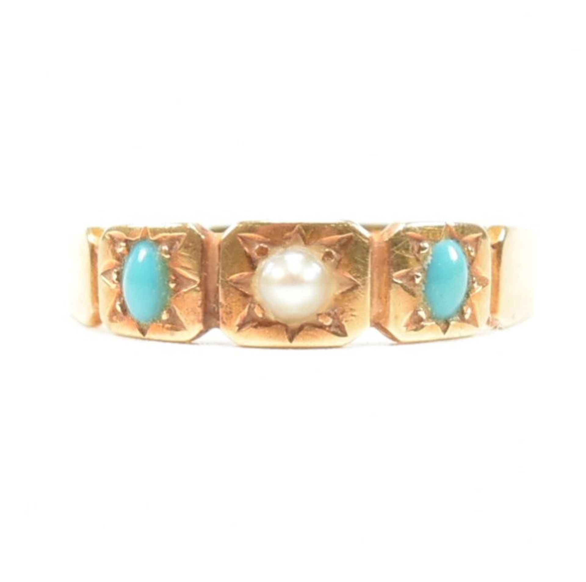 ANTIQUE 18CT GOLD TURQUOISE & PEARL RING