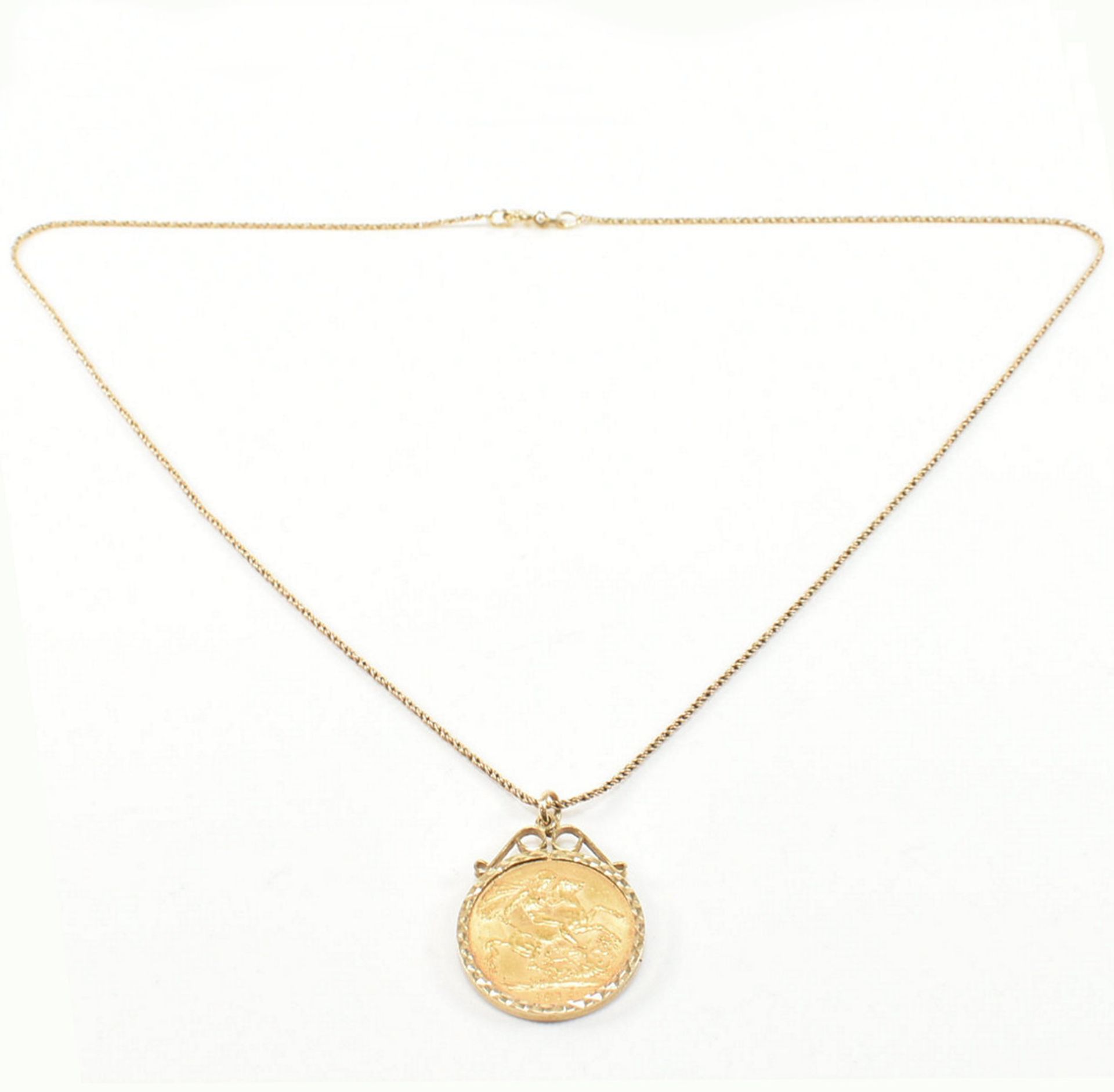 MOUNTED 1912 FULL SOVEREIGN COIN HALLMARKED 9CT GOLD MOUNT & CHAIN - Image 5 of 5