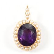 15CT GOLD AMETHYST & PEARL NECKLACE PENDANT
