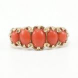 HALLMARKED 9CT GOLD & CORAL FIVE STONE RING