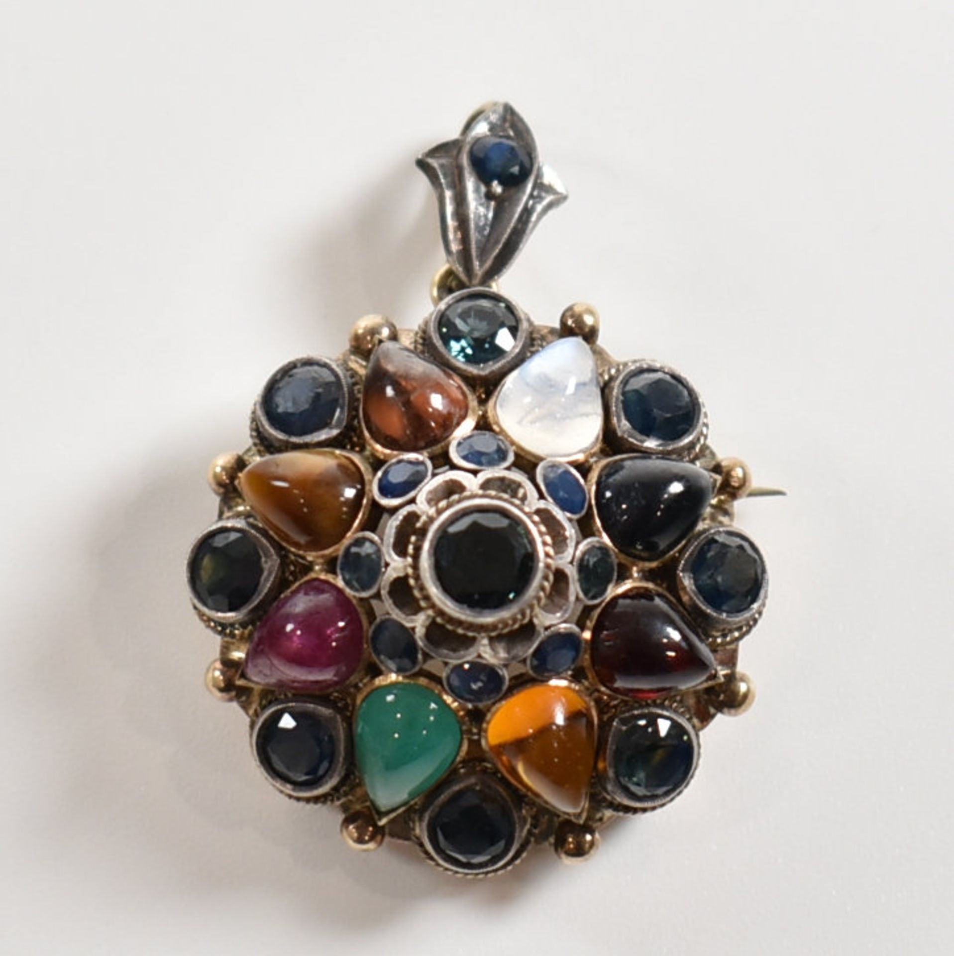 ANGLO INDIAN MULTI GEM SET CLUSTER PENDANT BROOCH PIN - Image 6 of 16