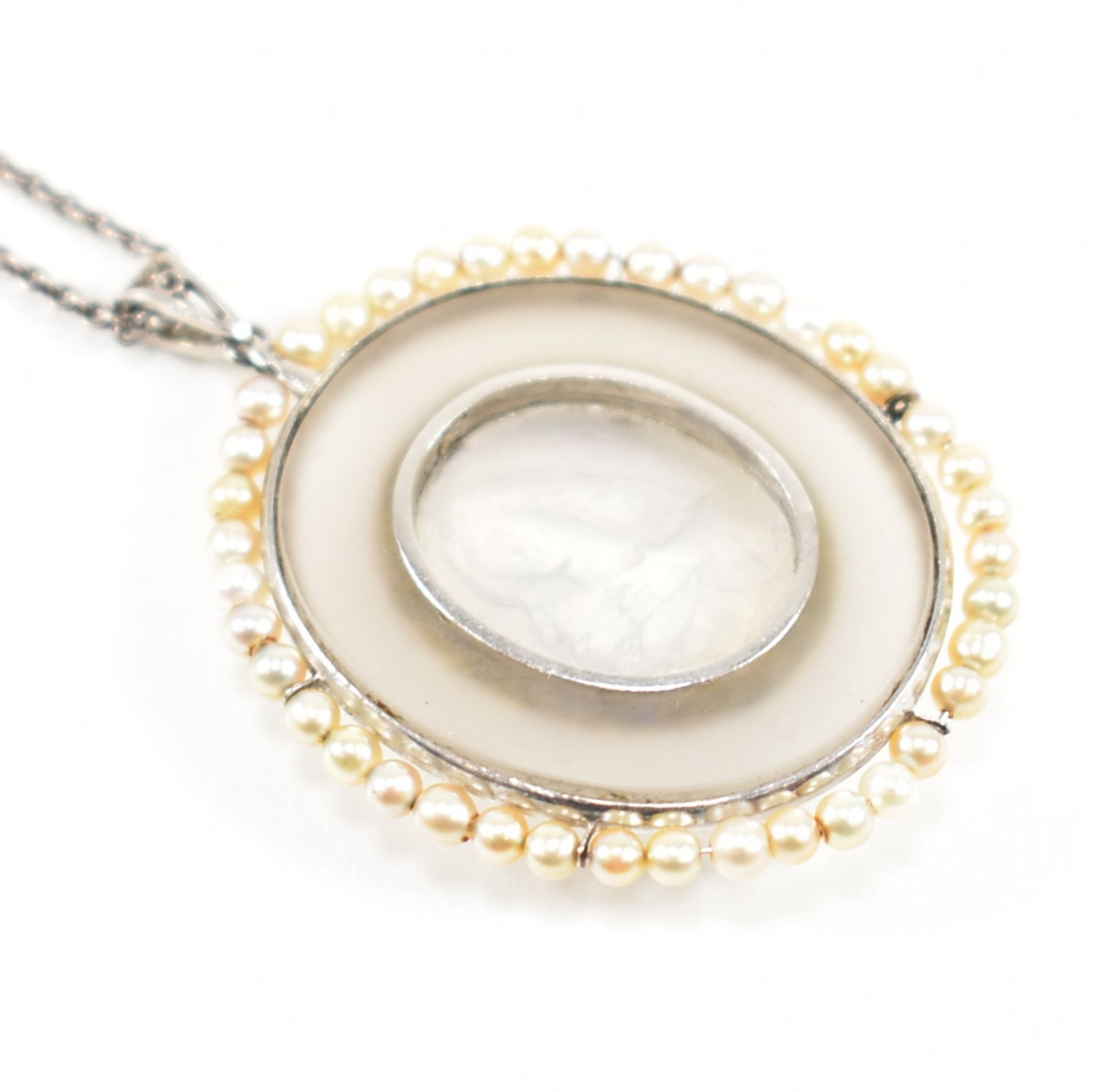 FRENCH 1920S MOONSTONE SAPPHIRE & PEARL PENDANT NECKLACE - Image 10 of 18