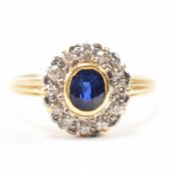 18CT GOLD SAPPHIRE & DIAMOND HALO RING