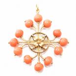 ART & CRAFTS GOLD CORAL NECKLACE PENDANT